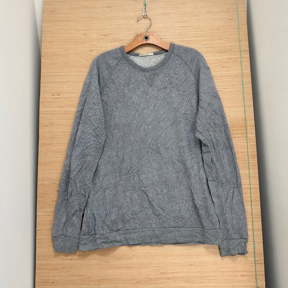 Marine Layer Mens Large Grey Raglan Long Sleeve Textured Crew Neck Sweatshirt